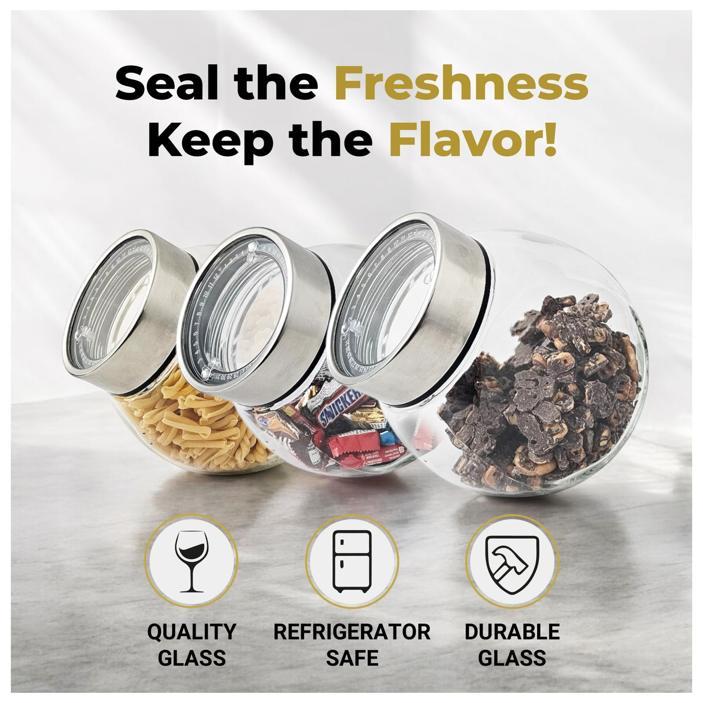 PAASHLUX Glass Food Storage Container, Cookie Jar With Date Indicator Lid, Candy Jar, Sugar Container, Glass jar with lid, Food Storage For Snack, Coffee Pods, Dried Goods and Pet Treats