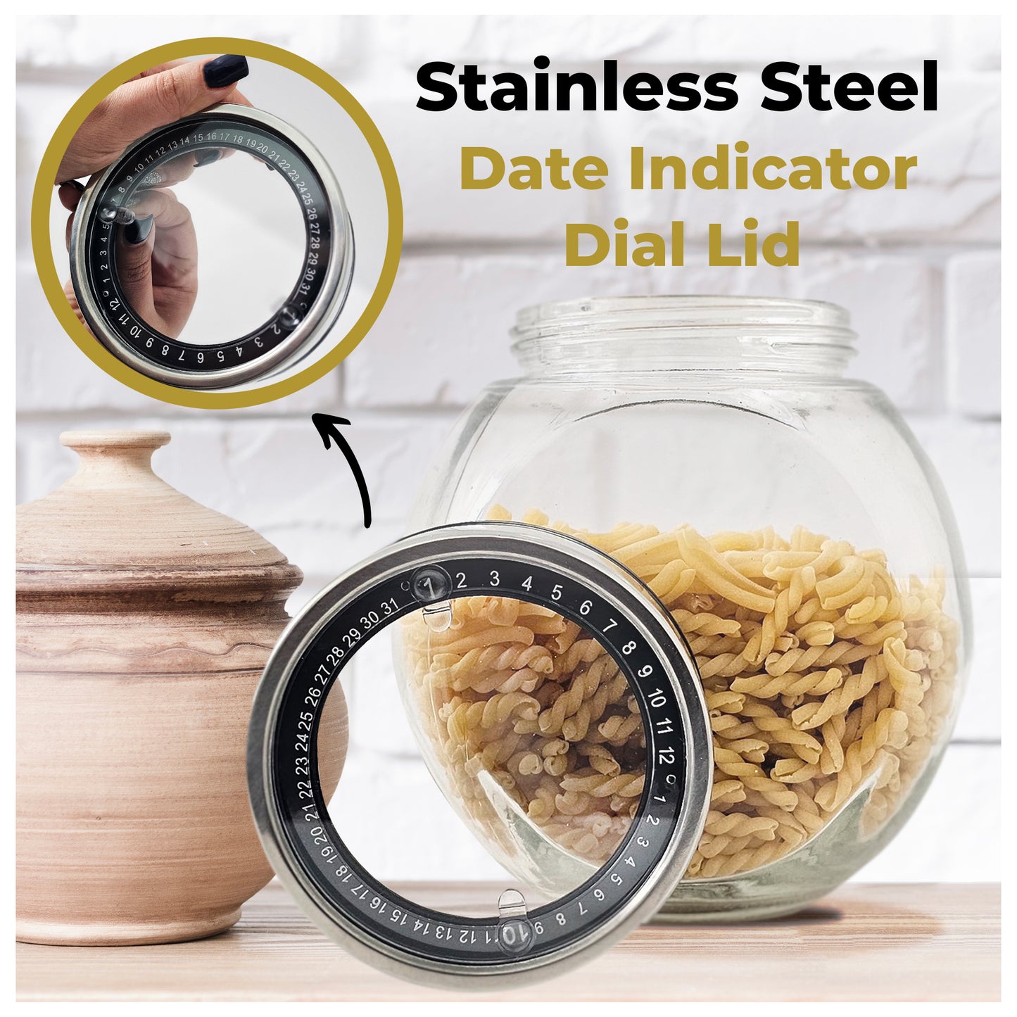PAASHLUX Glass Food Storage Container, Cookie Jar With Date Indicator Lid, Candy Jar, Sugar Container, Glass jar with lid, Food Storage For Snack, Coffee Pods, Dried Goods and Pet Treats