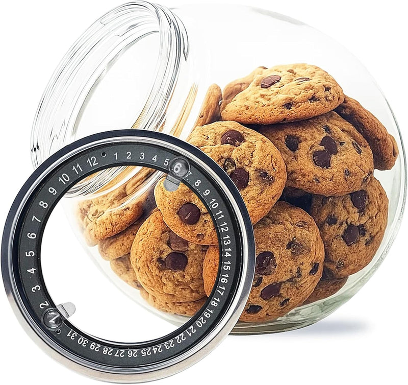 COOKIE JAR WITH LID, GLASS CANDY JAR WITH DATE INDICATOR LID, LARGE GLASS JAR FOR SUGAR, SNACK AND JELLY BEAN, CONTAINER FOR COFFEE, STORAGE FOR DRIED GOODS AND PET TREATS