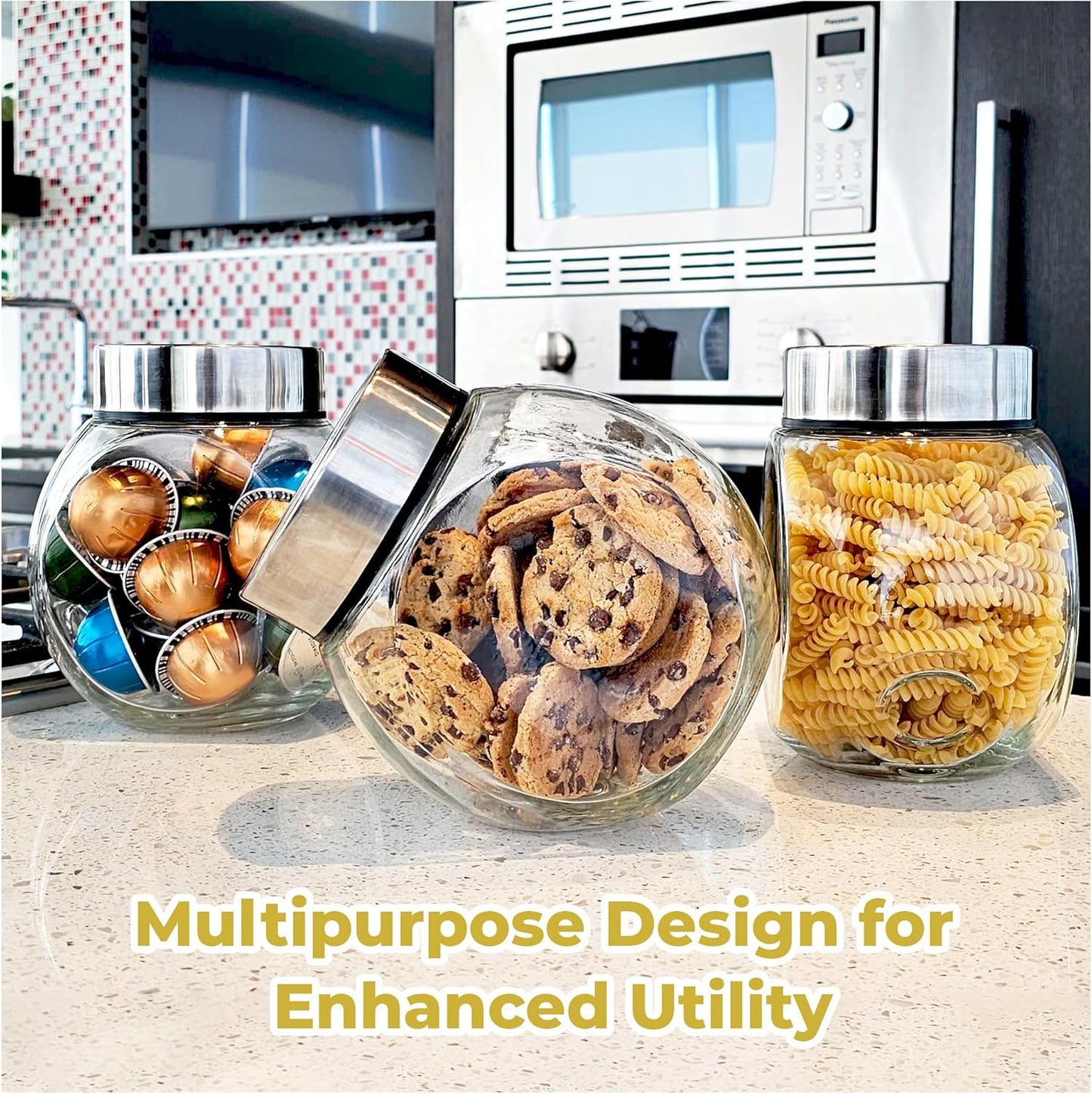 COOKIE JAR WITH LID, GLASS CANDY JAR WITH DATE INDICATOR LID, LARGE GLASS JAR FOR SUGAR, SNACK AND JELLY BEAN, CONTAINER FOR COFFEE, STORAGE FOR DRIED GOODS AND PET TREATS