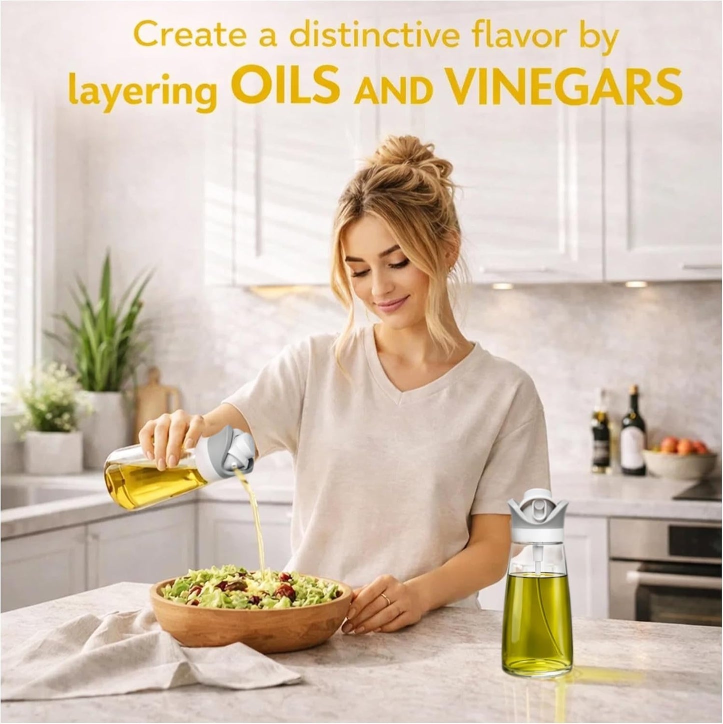 2 In 1 Oil Dispenser And Spray Bottles, Two 11.5 Oz Bottles, Glass Olive Oil Sprayer For Cooking, Baking, Air Fryer, Salad And BBQ, Controlled Pour And Spray
