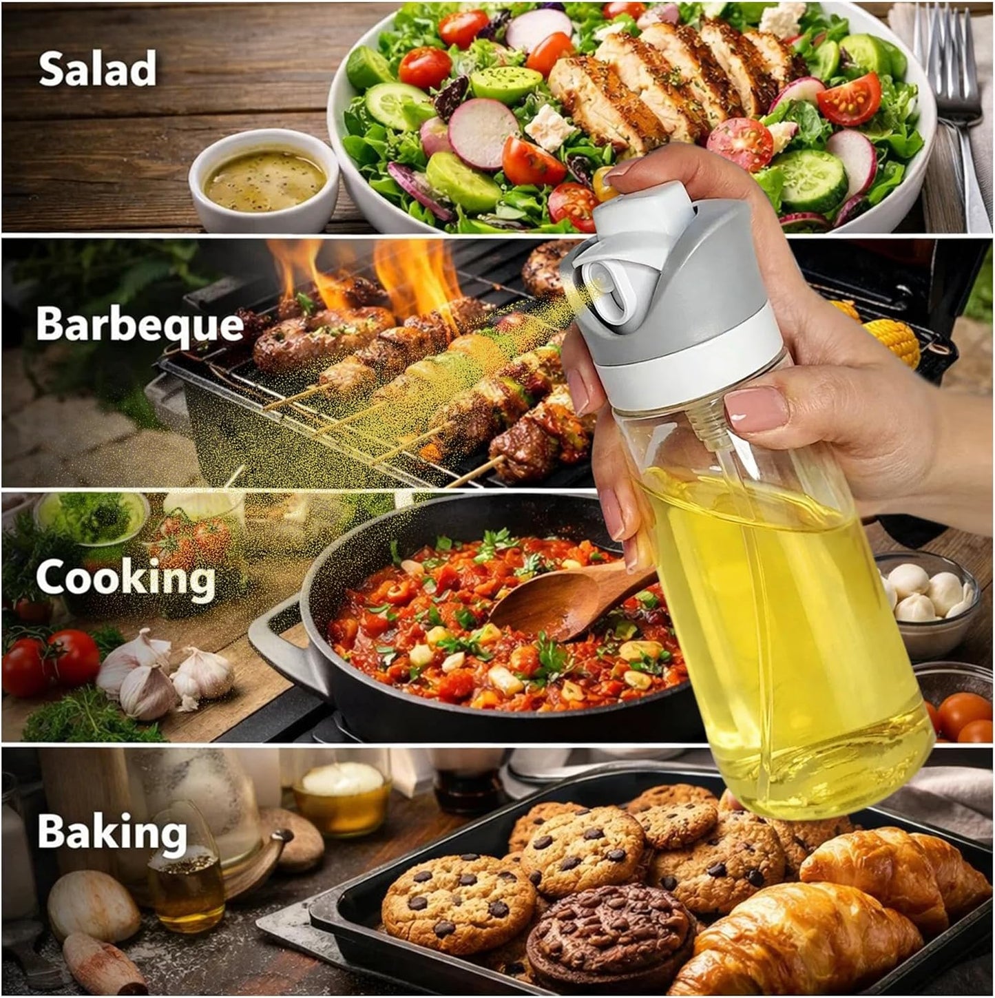 2 In 1 Oil Dispenser And Spray Bottles, Two 11.5 Oz Bottles, Glass Olive Oil Sprayer For Cooking, Baking, Air Fryer, Salad And BBQ, Controlled Pour And Spray